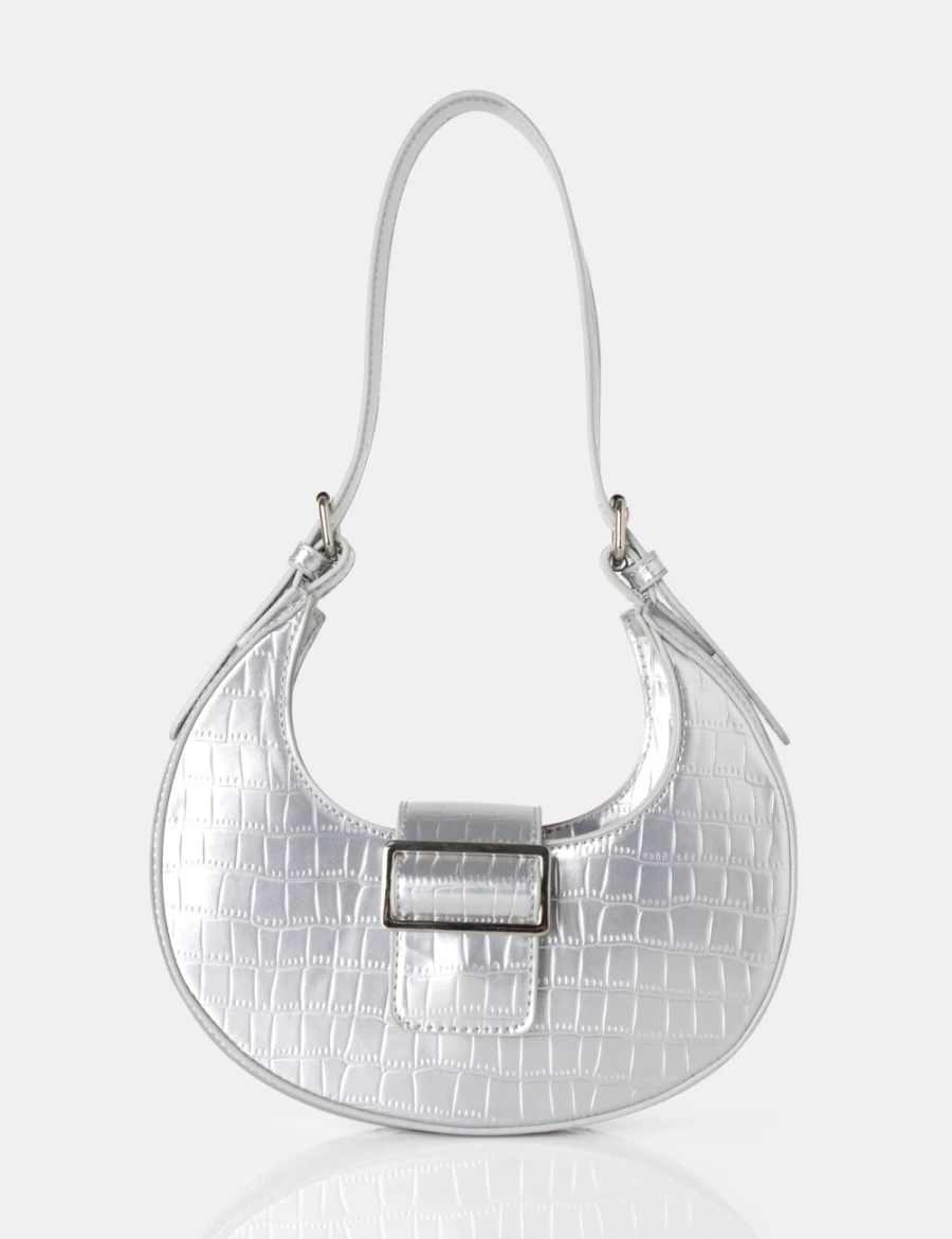 Public Desire Women's Silver Sicily Croc Buckle Hobo Shoulder Bag