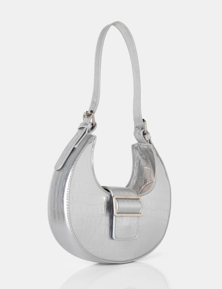 Public Desire Women's Silver Sicily Croc Buckle Hobo Shoulder Bag