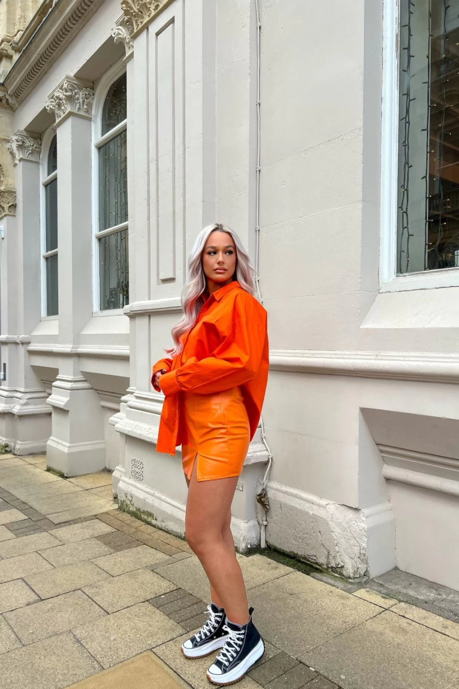 Women's Orange Oversized Poplin Shirt with Pockets - Public Desire