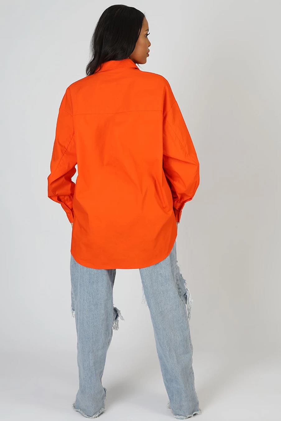 Women's Orange Oversized Poplin Shirt with Pockets - Public Desire