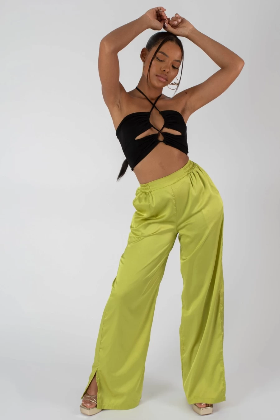 Public Desire Women's Black Slinky Loop Ruching Crop Top