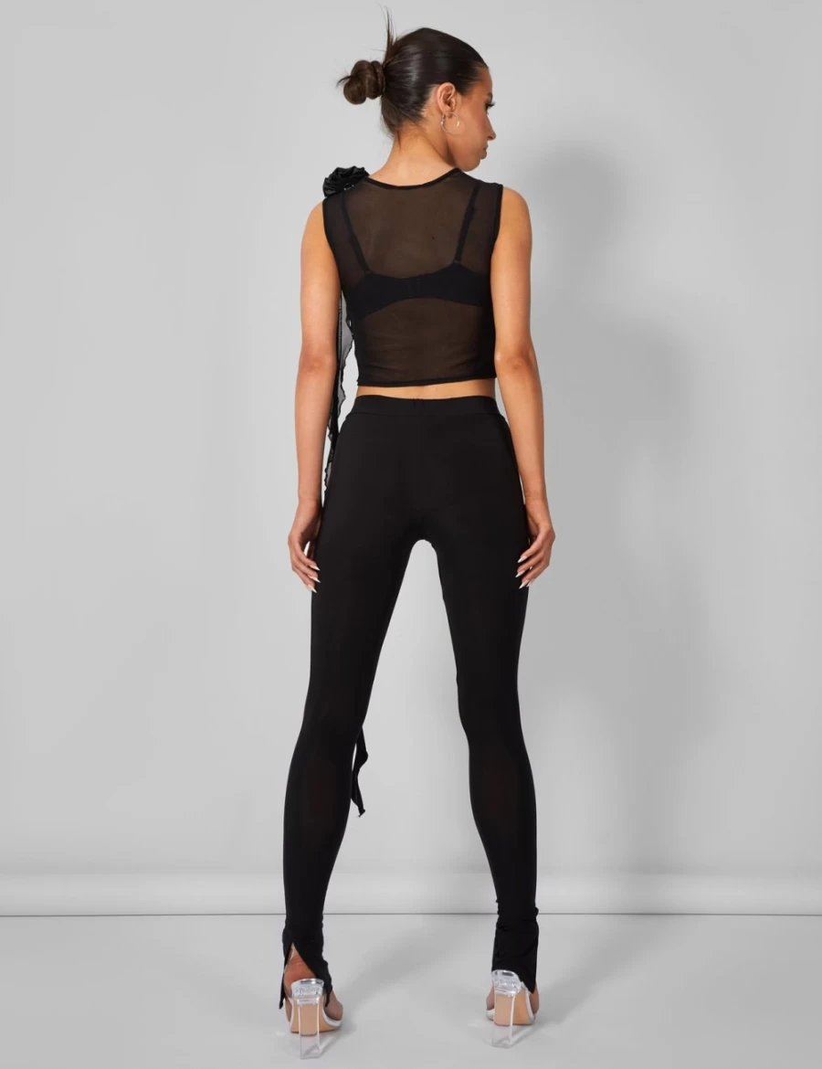 "Public Desire Women's Black Rose Detail Slinky Trousers"