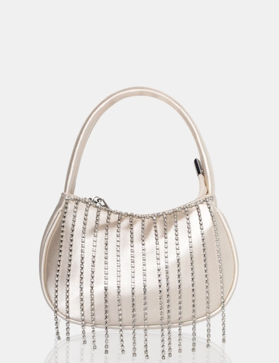 Public Desire Ivory Satin Diamante Trim Mini Bag for Women