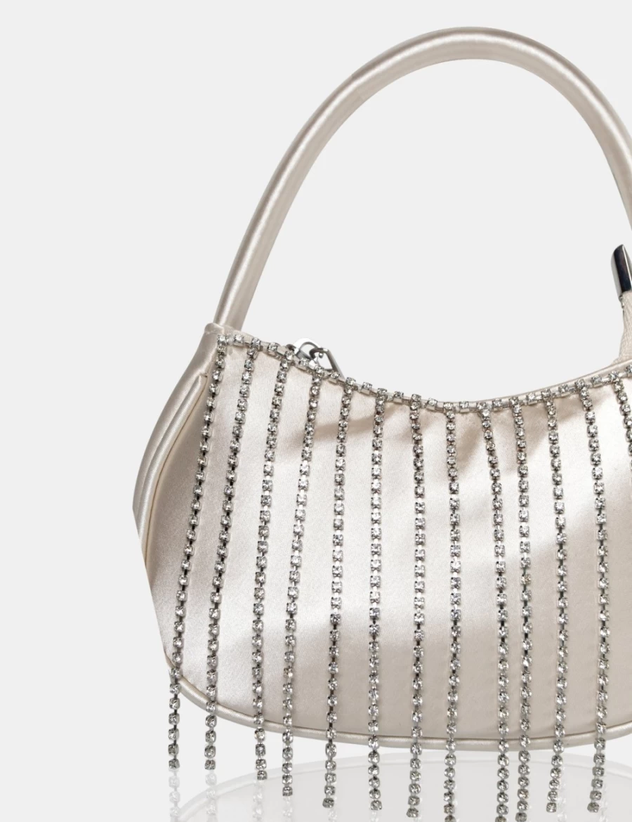 Public Desire Ivory Satin Diamante Trim Mini Bag for Women