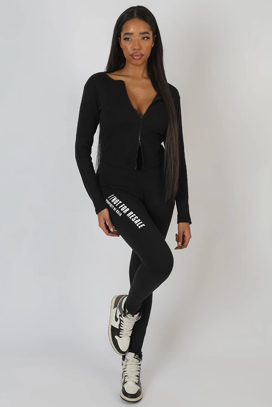 Public Desire Women's Black Double Ended Zip Ribbed Cropped Top