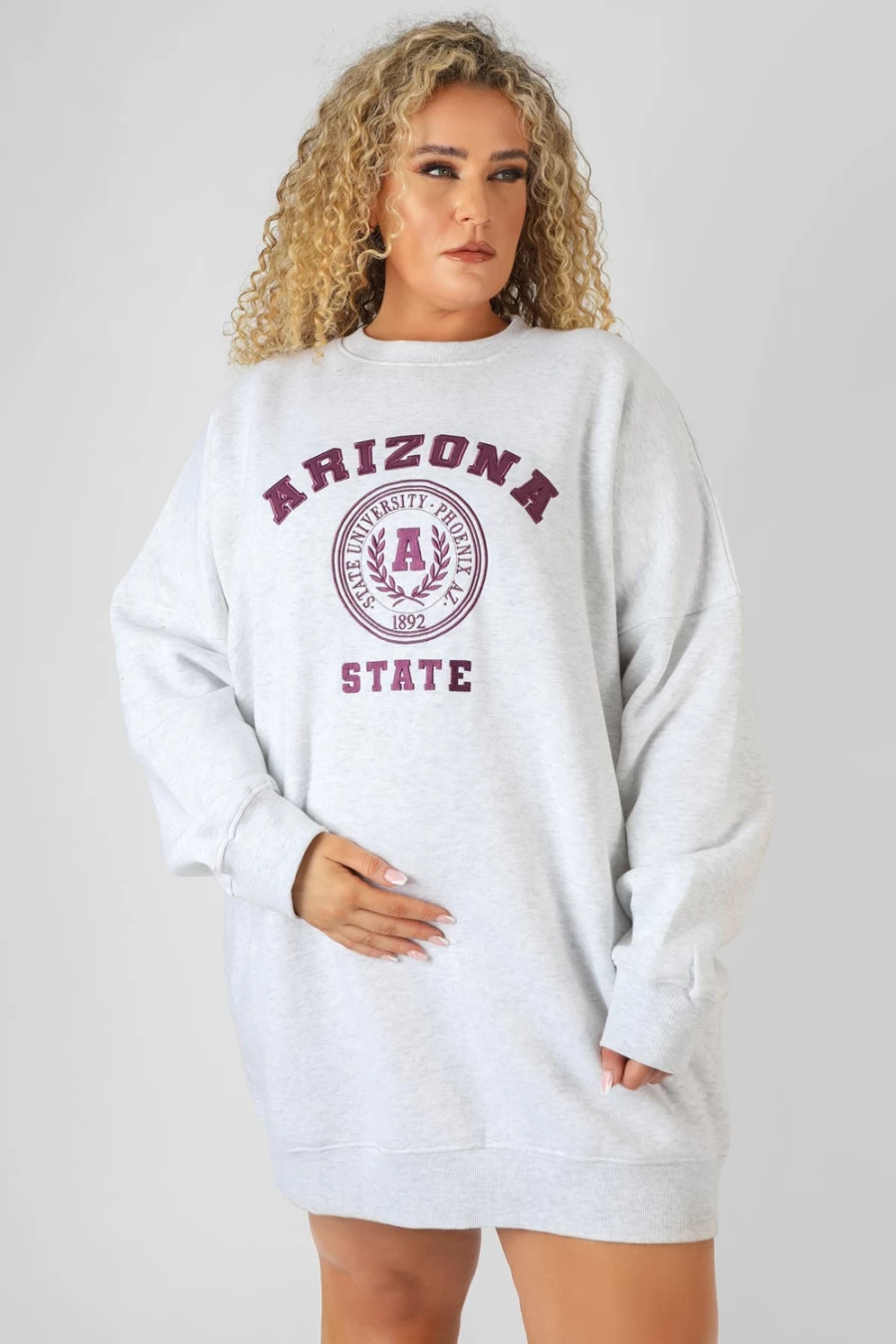 Public Desire Women's Oatmeal Curve Arizona Graphic Sweat Dress Marl
