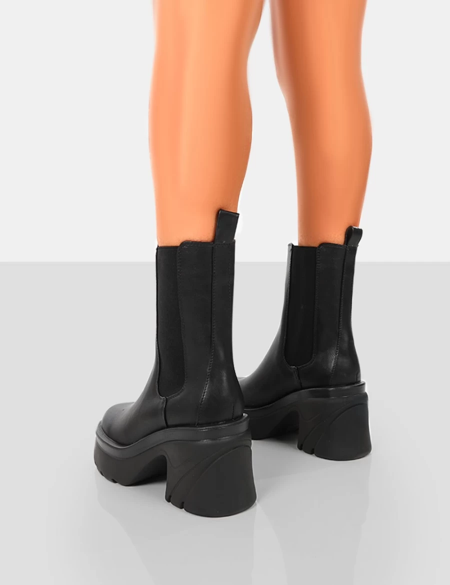 "Public Desire Women's Black Chunky Heel Ankle Boots with Platform Sole"
