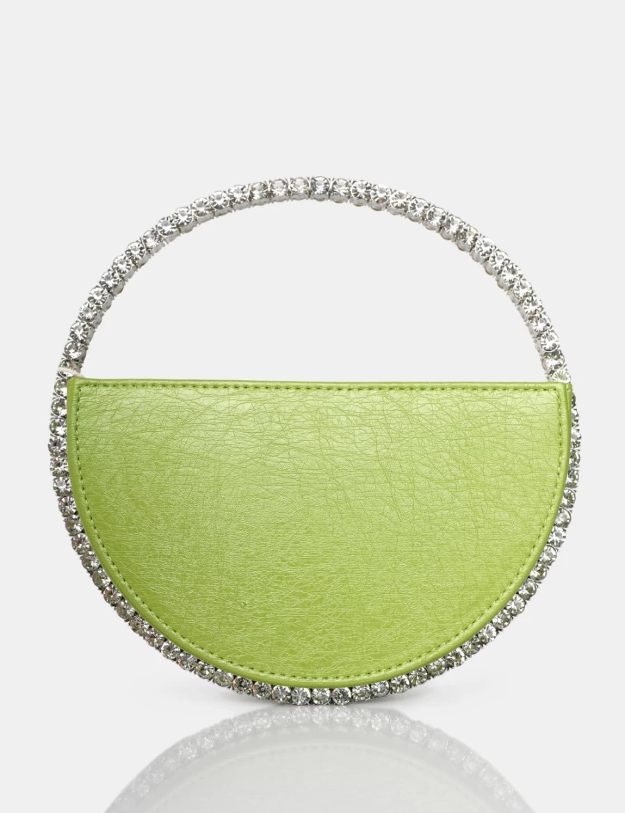 Public Desire Women's Green Alessia Metallic PU Circle Diamante Mini Grab Bag