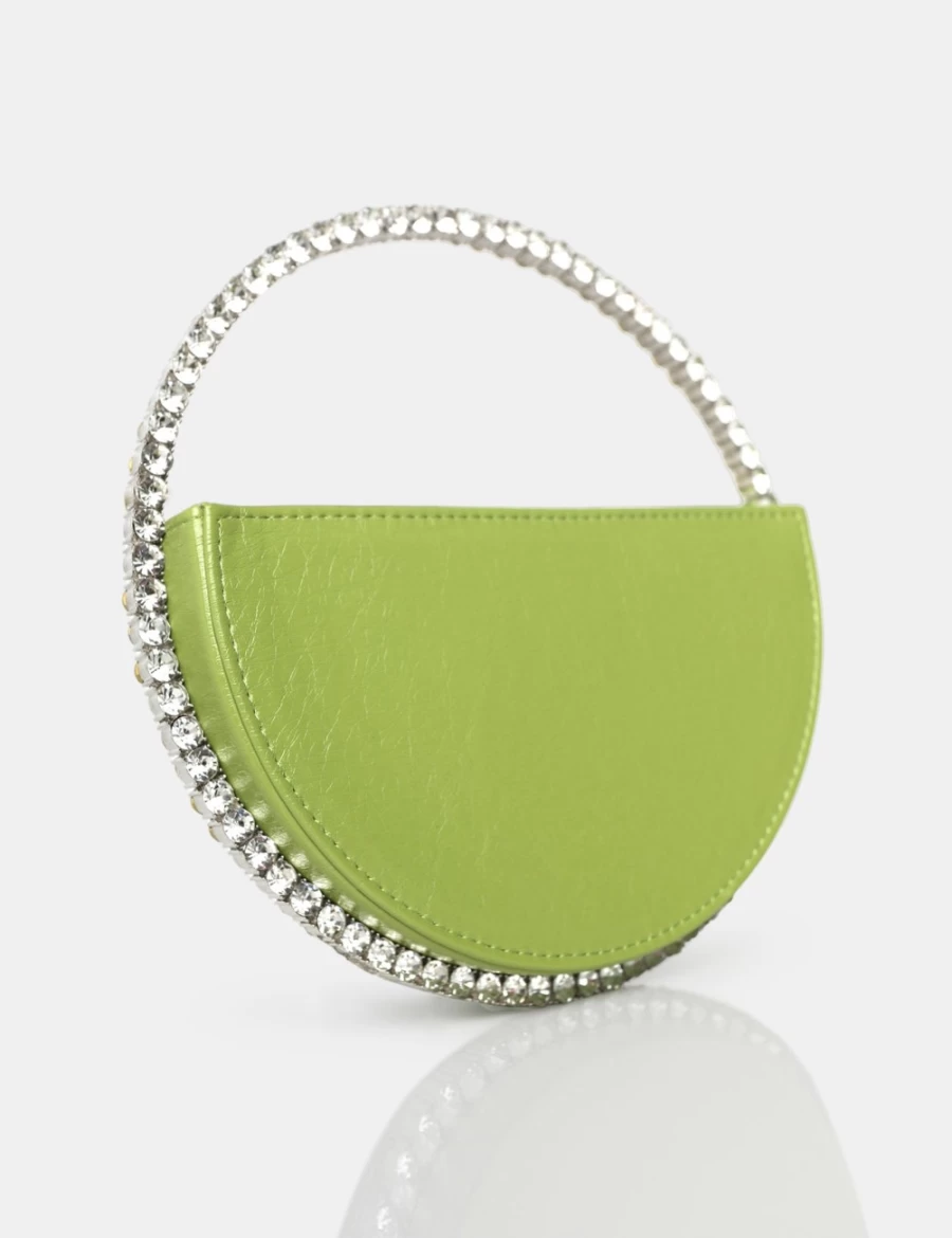 Public Desire Women's Green Alessia Metallic PU Circle Diamante Mini Grab Bag
