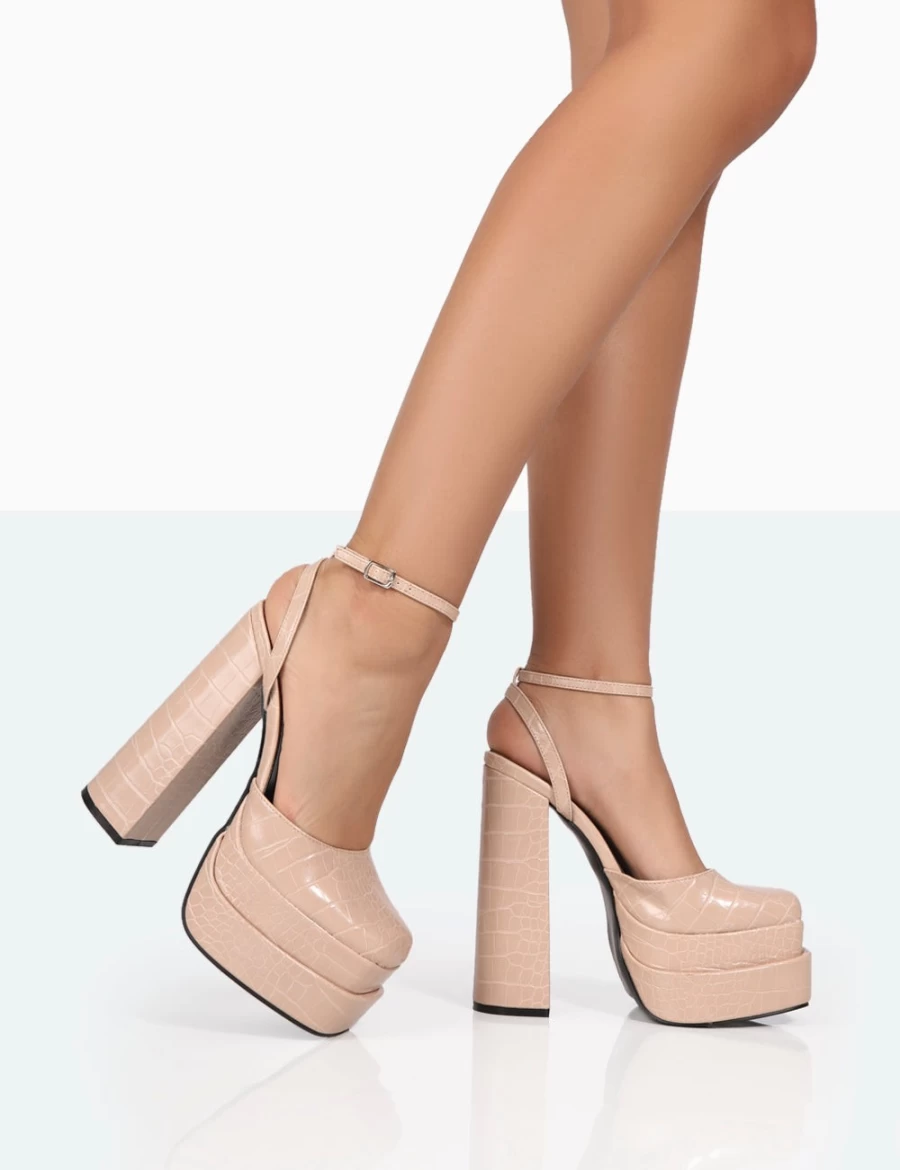 Public Desire Women's Stone Moonchild Croc Closed Toe Platform Block Heels