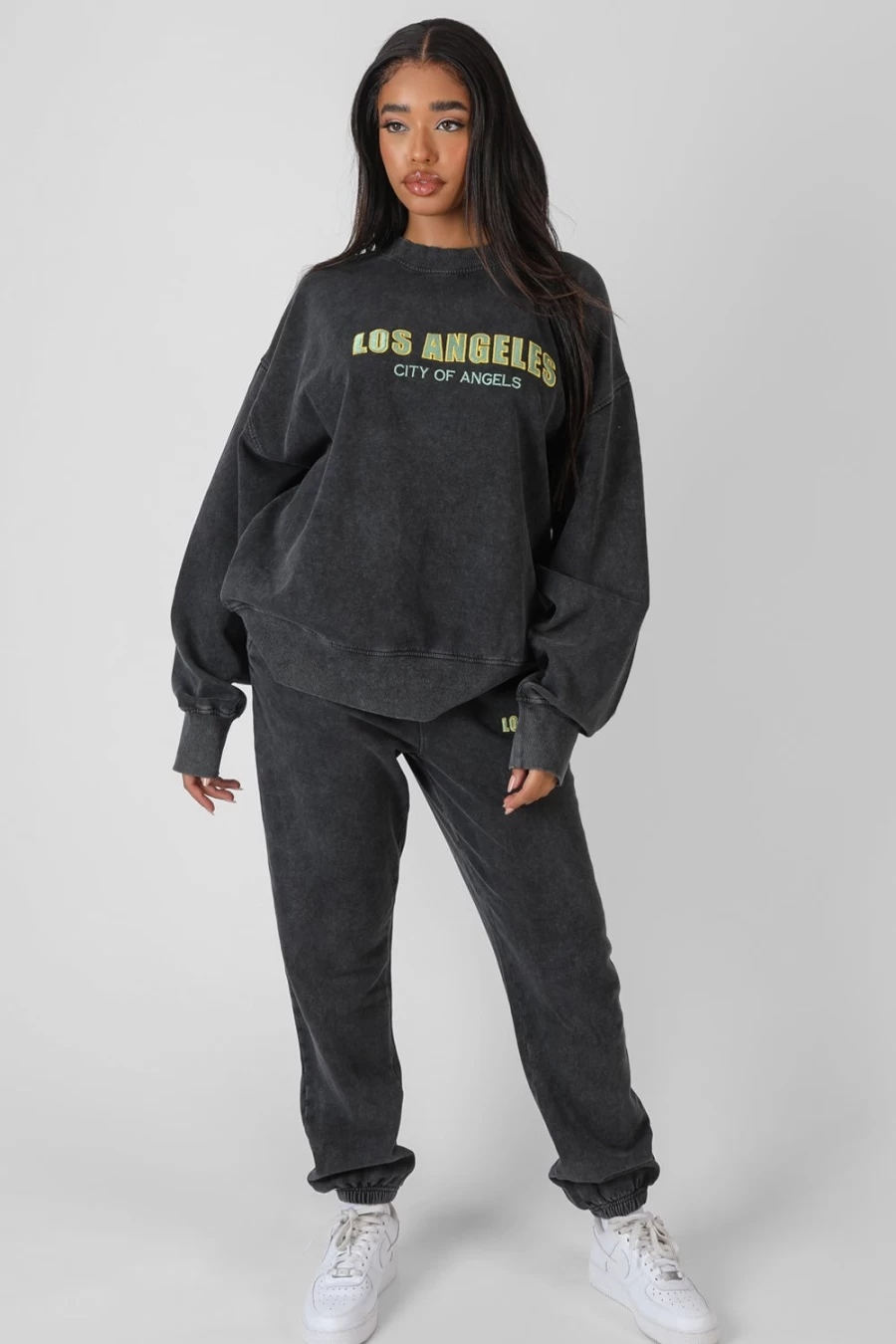 Public Desire Women's Grey Acid Wash Oversized Sweatshirt - Los Angeles Style
