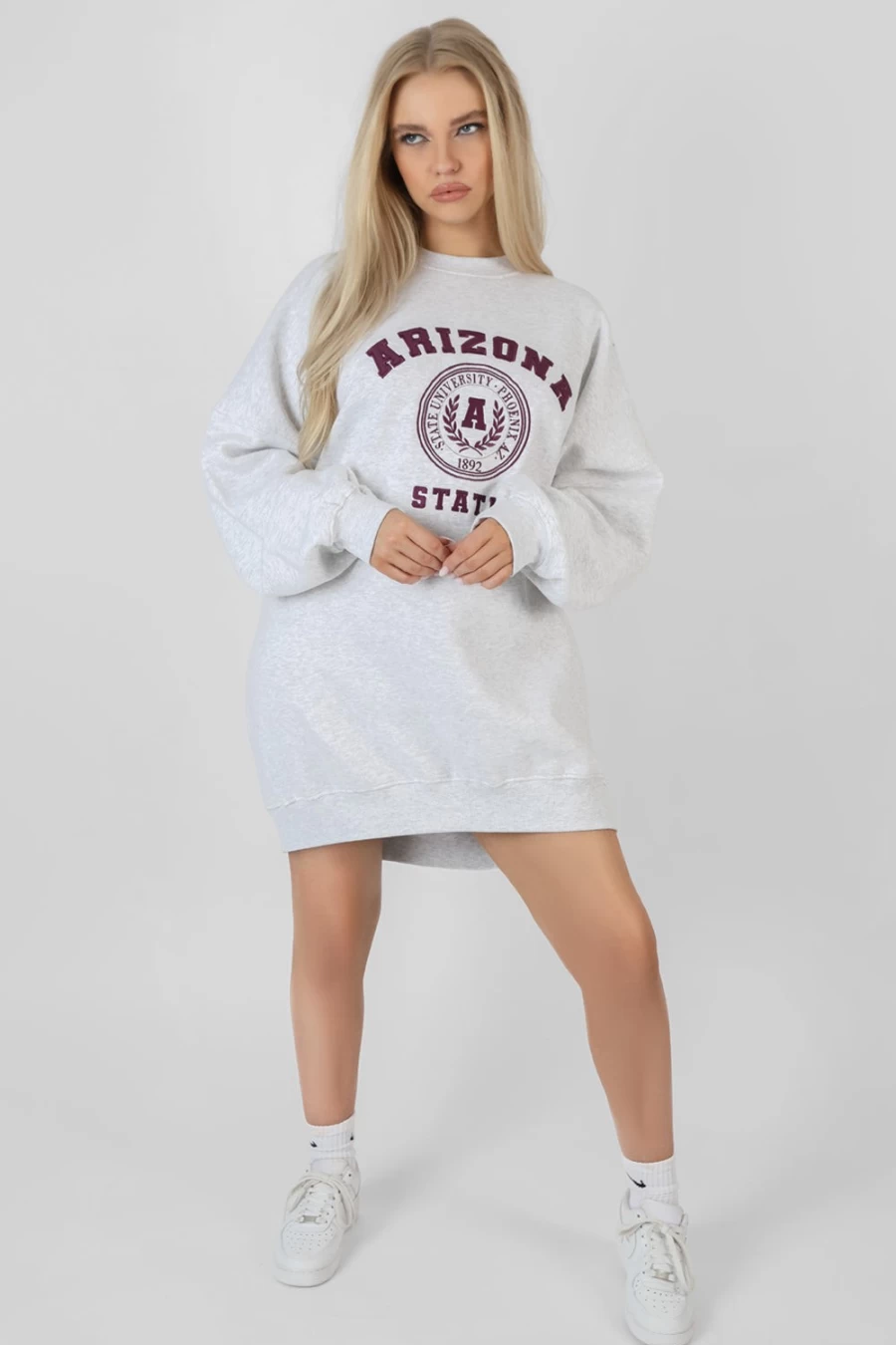 Public Desire Women's Oatmeal Graphic Sweat Dress - Arizona Marl Style