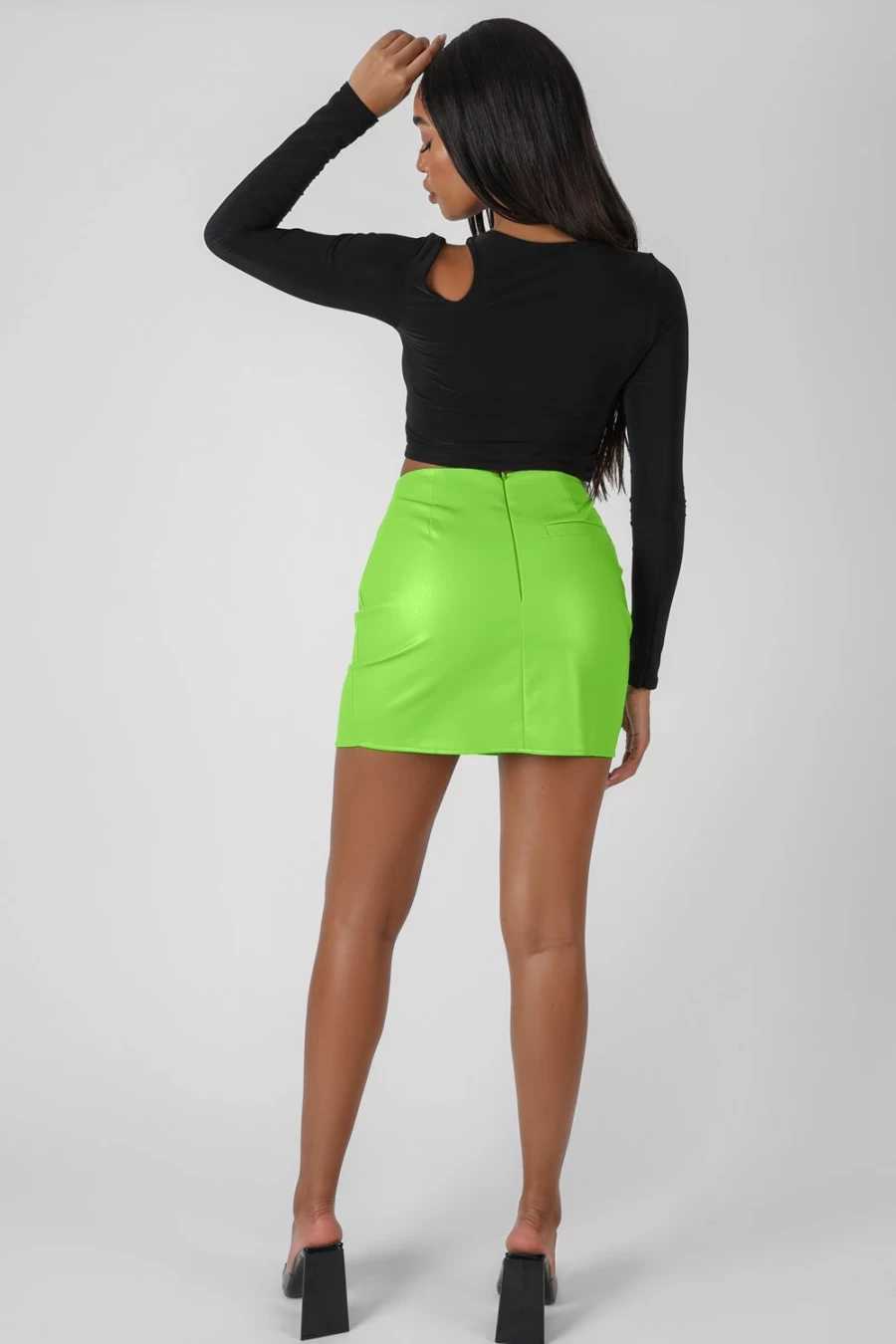 Public Desire Women's Green PU Mini Skirt - Faux Leather High Waist Short Skirt