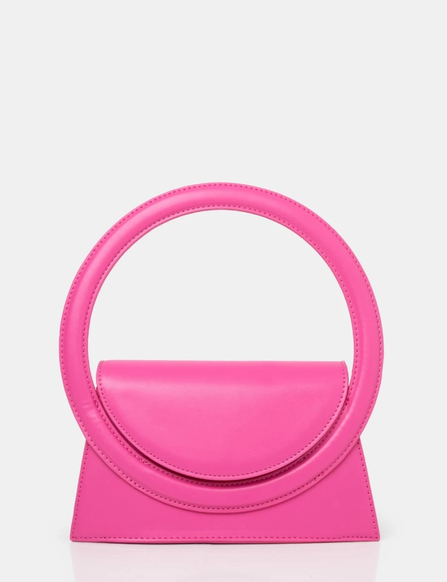 Public Desire Women's Pink Top Handle Circle Grab Bag - Bright PU Leather Clutch
