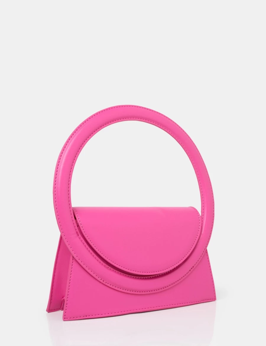 Public Desire Women's Pink Top Handle Circle Grab Bag - Bright PU Leather Clutch