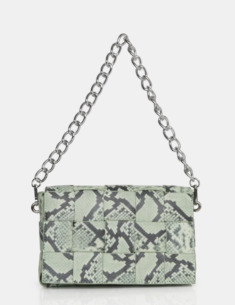 Public Desire Women's Snake Print Pastel Shoulder Bag with Woven Chain Strap