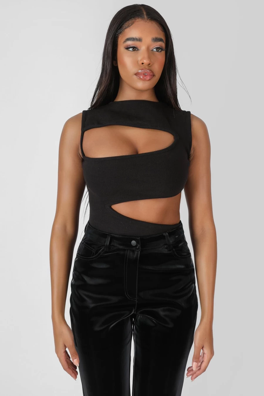 "Public Desire Women's Black Asymmetric Cut Away Bodysuit"