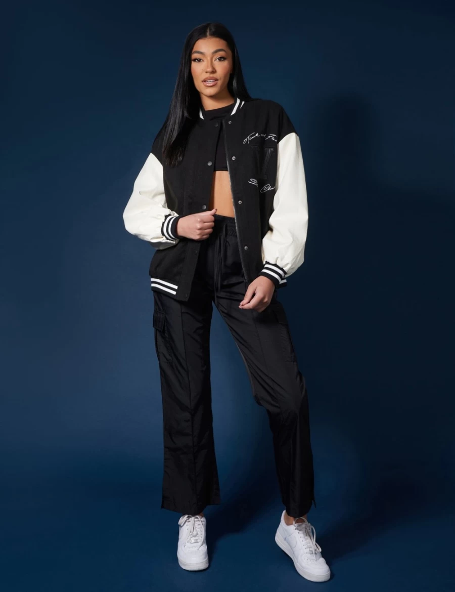 Women's Black Oversized Varsity Jacket by Public Desire
