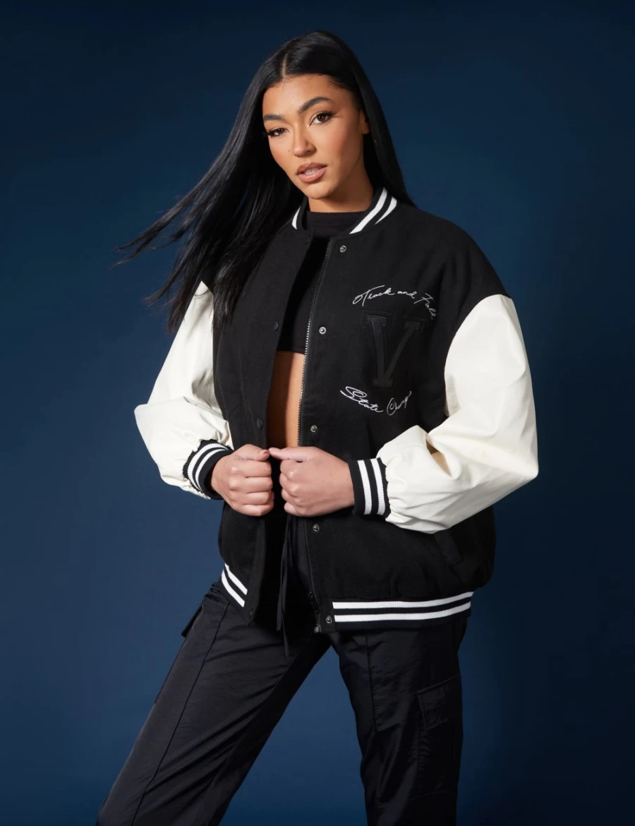 Women's Black Oversized Varsity Jacket by Public Desire