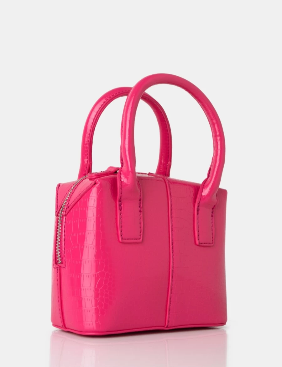 Public Desire Pink Croc Square Top Handle Mini Bag for Women