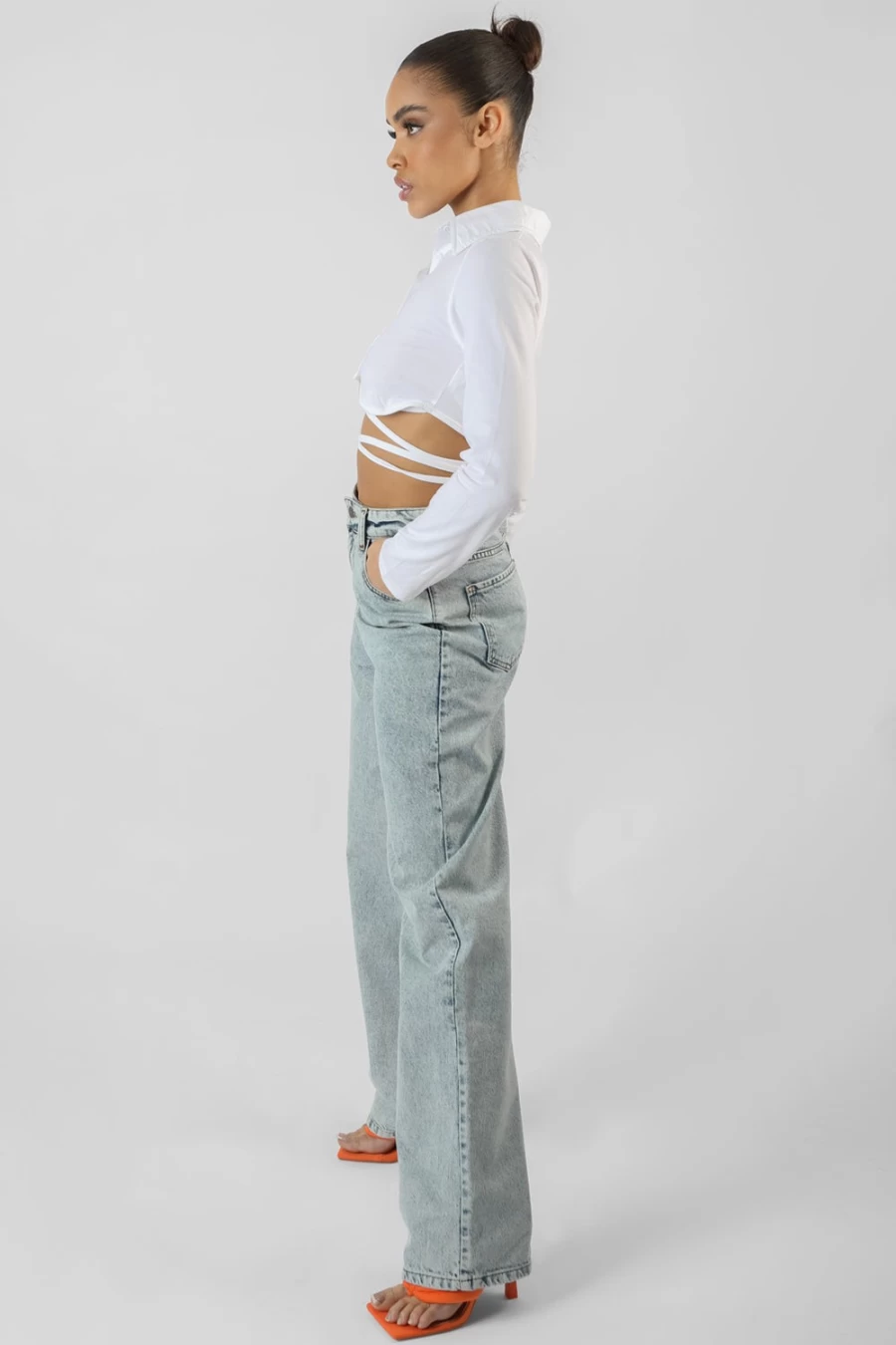 "Public Desire Women's White Cropped Polo Shirt with Strappy Tie Waist Detail"